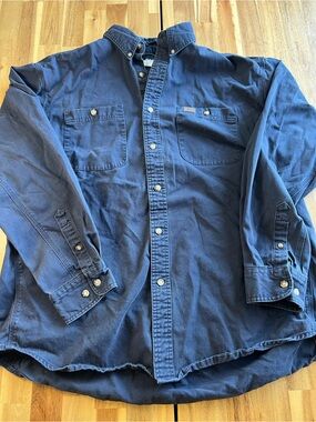 Wrangler Riggs Workwear Button Front Work Shirt Men’s 2XL Navy Long Sleeve